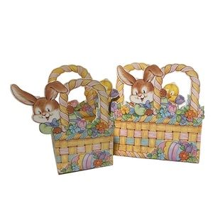 NEW Vtg 91 Cardboard Diecut Easter Basket Bloomer Bunny Amer Greetings Lot of 2